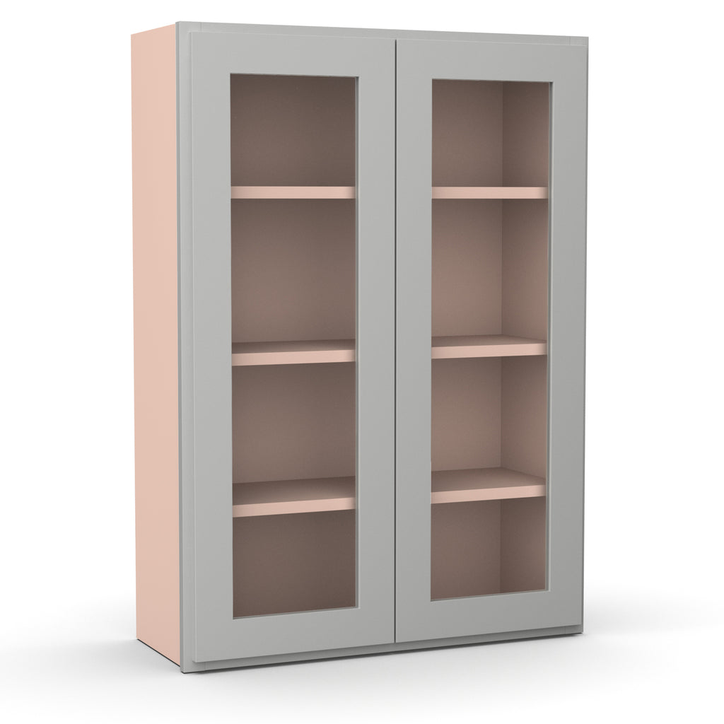 Liberty Shaker Ashen - 30 Inch Double Glass Door Wall Cabinet - 30