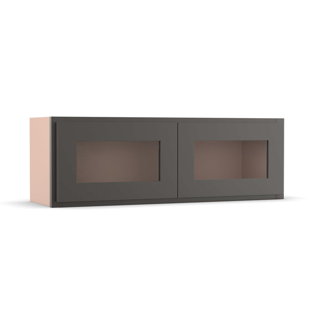 Liberty Shaker Grey - 36 Inch Double Glass Door Wall Cabinet - 36