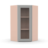Liberty Shaker Ashen - 24 Inch Diagonal Corner Glass Door Wall Cabinet - 24" Width x 30" Height x 12" Depth