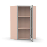 Liberty Shaker Ashen - 24 Inch Diagonal Corner Glass Door Wall Cabinet - 24" Width x 30" Height x 12" Depth
