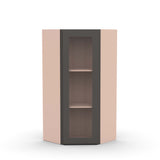 Liberty Shaker Grey - 24 Inch Diagonal Corner Glass Door Wall Cabinet - 24" Width x 36" Height x 12" Depth