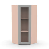 Liberty Shaker Ashen - 24 Inch Diagonal Corner Glass Door Wall Cabinet - 24" Width x 36" Height x 12" Depth