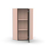 Liberty Shaker Grey - 24 Inch Diagonal Corner Glass Door Wall Cabinet - 24" Width x 36" Height x 12" Depth
