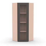 Liberty Shaker Grey - 24 Inch Diagonal Corner Glass Door Wall Cabinet - 24" Width x 42" Height x 12" Depth