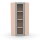 Liberty Shaker Ashen - 24 Inch Diagonal Corner Glass Door Wall Cabinet - 24" Width x 42" Height x 12" Depth