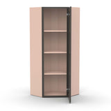 Liberty Shaker Grey - 24 Inch Diagonal Corner Glass Door Wall Cabinet - 24" Width x 42" Height x 12" Depth