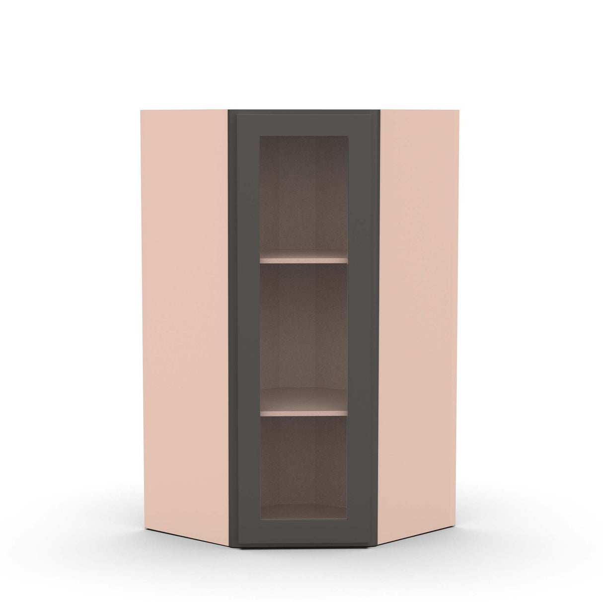 Liberty Shaker Grey - 27 Inch Diagonal Corner Glass Door Wall Cabinet - 27" Width x 36" Height x 15" Depth