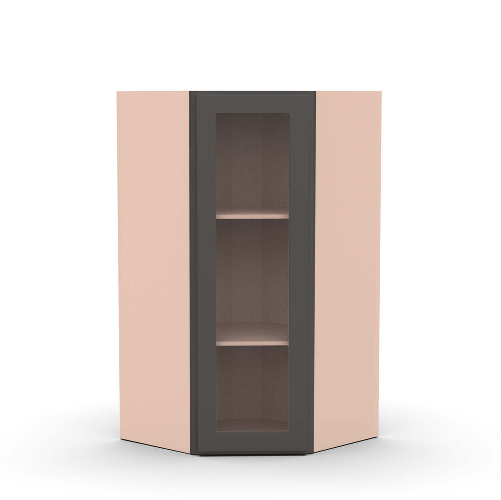 Liberty Shaker Grey - 27 Inch Diagonal Corner Glass Door Wall Cabinet - 27