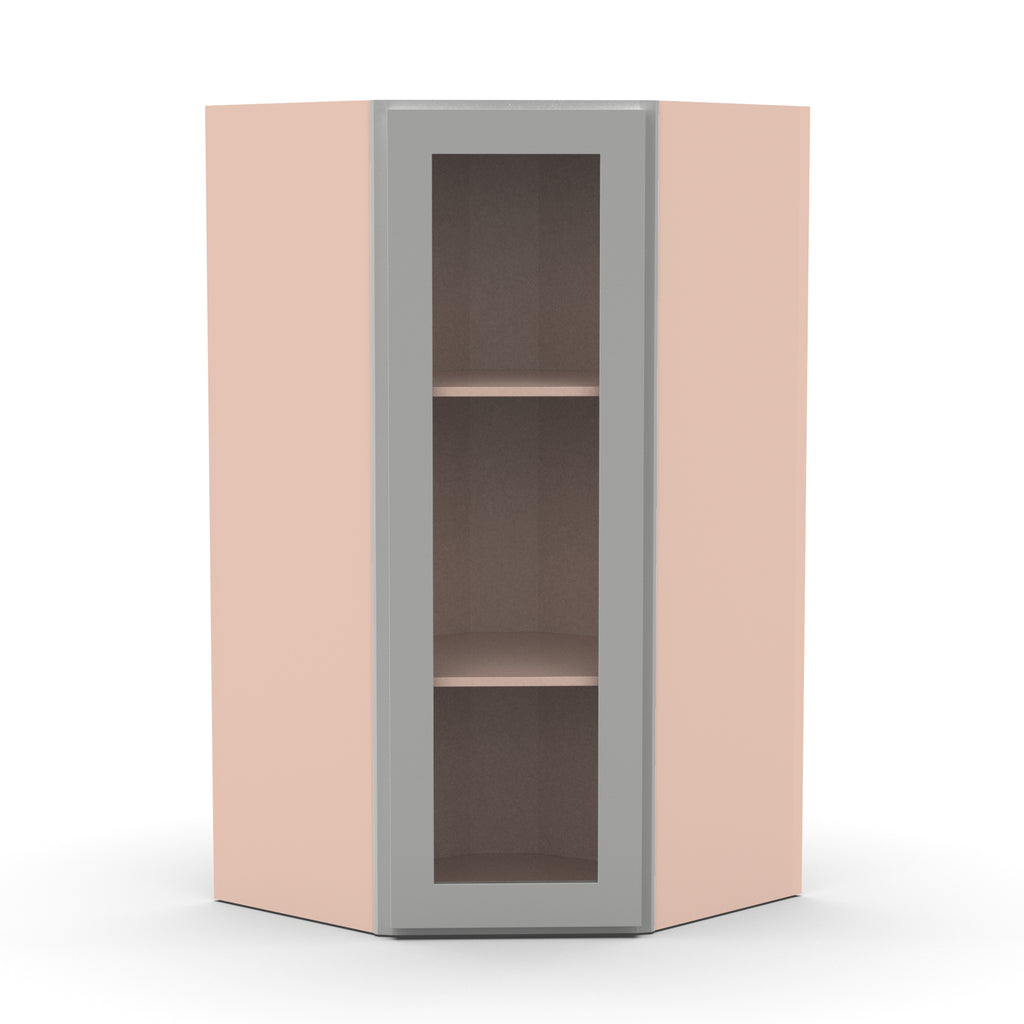 Liberty Shaker Ashen - 27 Inch Diagonal Corner Glass Door Wall Cabinet - 27