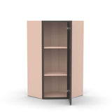 Liberty Shaker Grey - 27 Inch Diagonal Corner Glass Door Wall Cabinet - 27" Width x 36" Height x 15" Depth