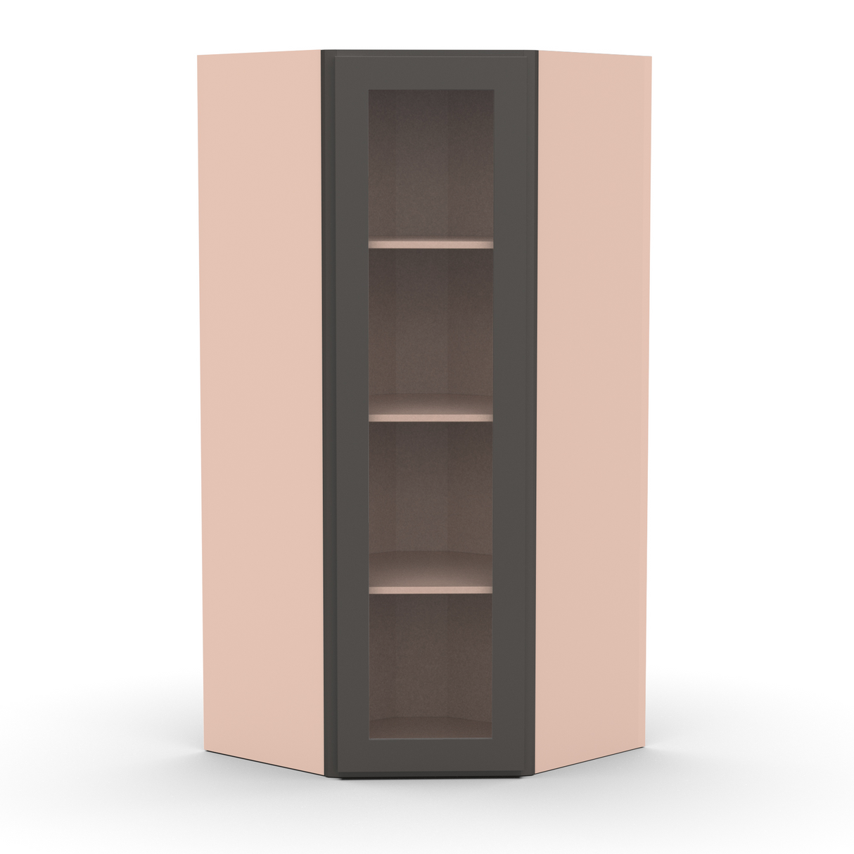 Liberty Shaker Grey - 27 Inch Diagonal Corner Glass Door Wall Cabinet - 27" Width x 42" Height x 15" Depth