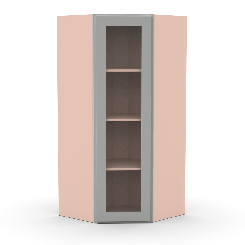 Liberty Shaker Ashen - 27 Inch Diagonal Corner Glass Door Wall Cabinet - 27