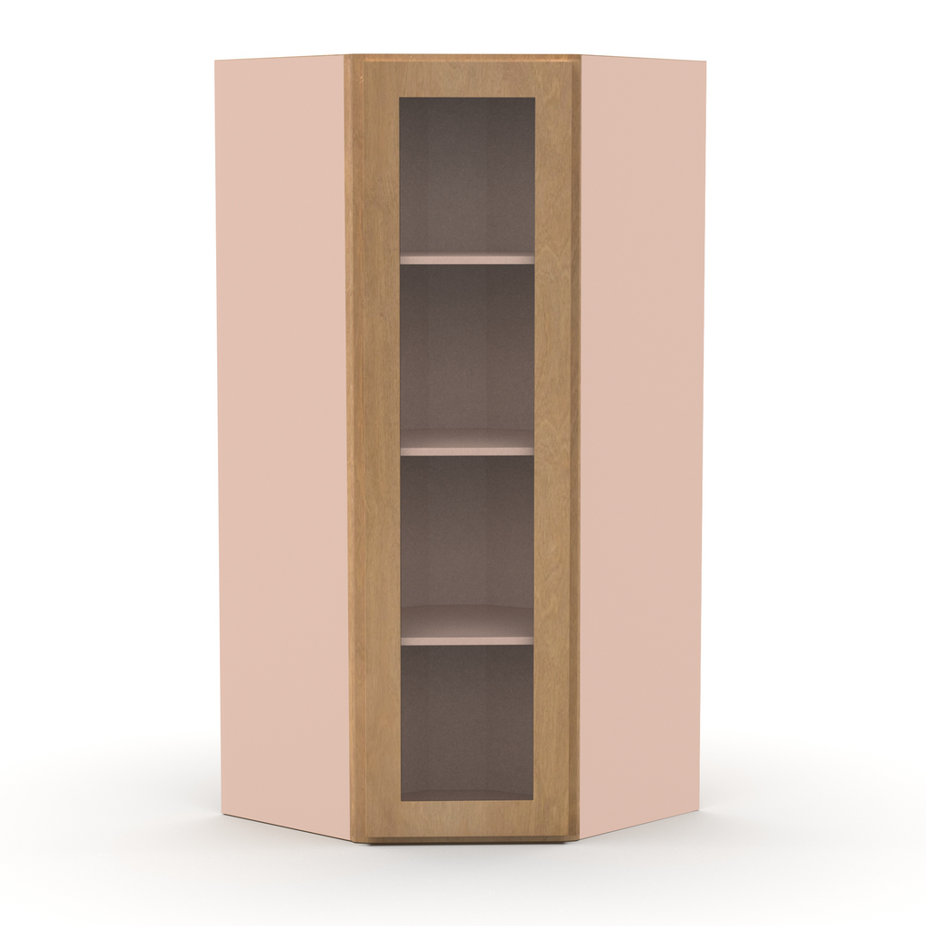 Liberty Shaker Karamel - 27 Inch Diagonal Corner Glass Door Wall Cabinet - 27