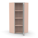 Liberty Shaker Ashen - 27 Inch Diagonal Corner Glass Door Wall Cabinet - 27" Width x 42" Height x 15" Depth
