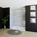 60" x 76" Frameless Shower Door with Chrome - Solid Surface Shower Base Tray - Shower Kit with covered drain - and 5pc Shower Wall System