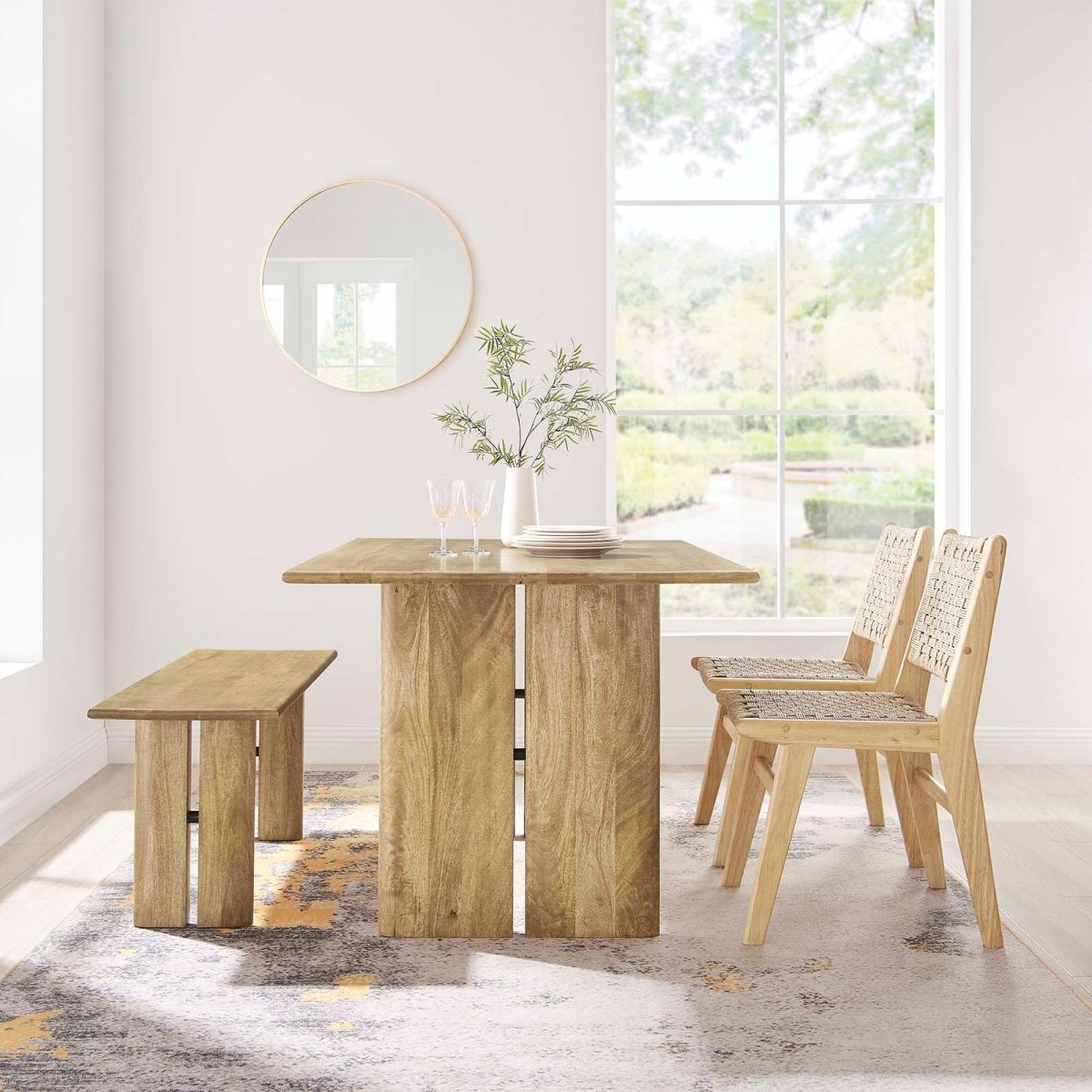 Amistad 60" Wood Dining Table and Bench Set - BUILDMYPLACE