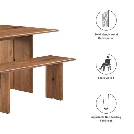 Amistad 60" Wood Dining Table and Bench Set - BUILDMYPLACE