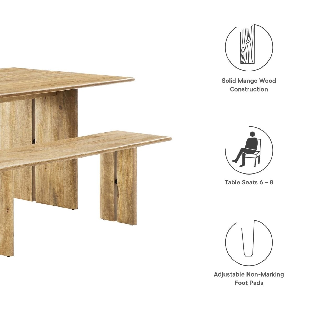 Amistad 72" Wood Dining Table and Bench Set - BUILDMYPLACE