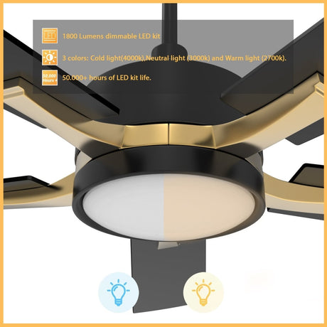 APPLETON 52 inch 5 - Blade Smart Ceiling Fan with LED Light Kit & Remote - LEDMyPlace