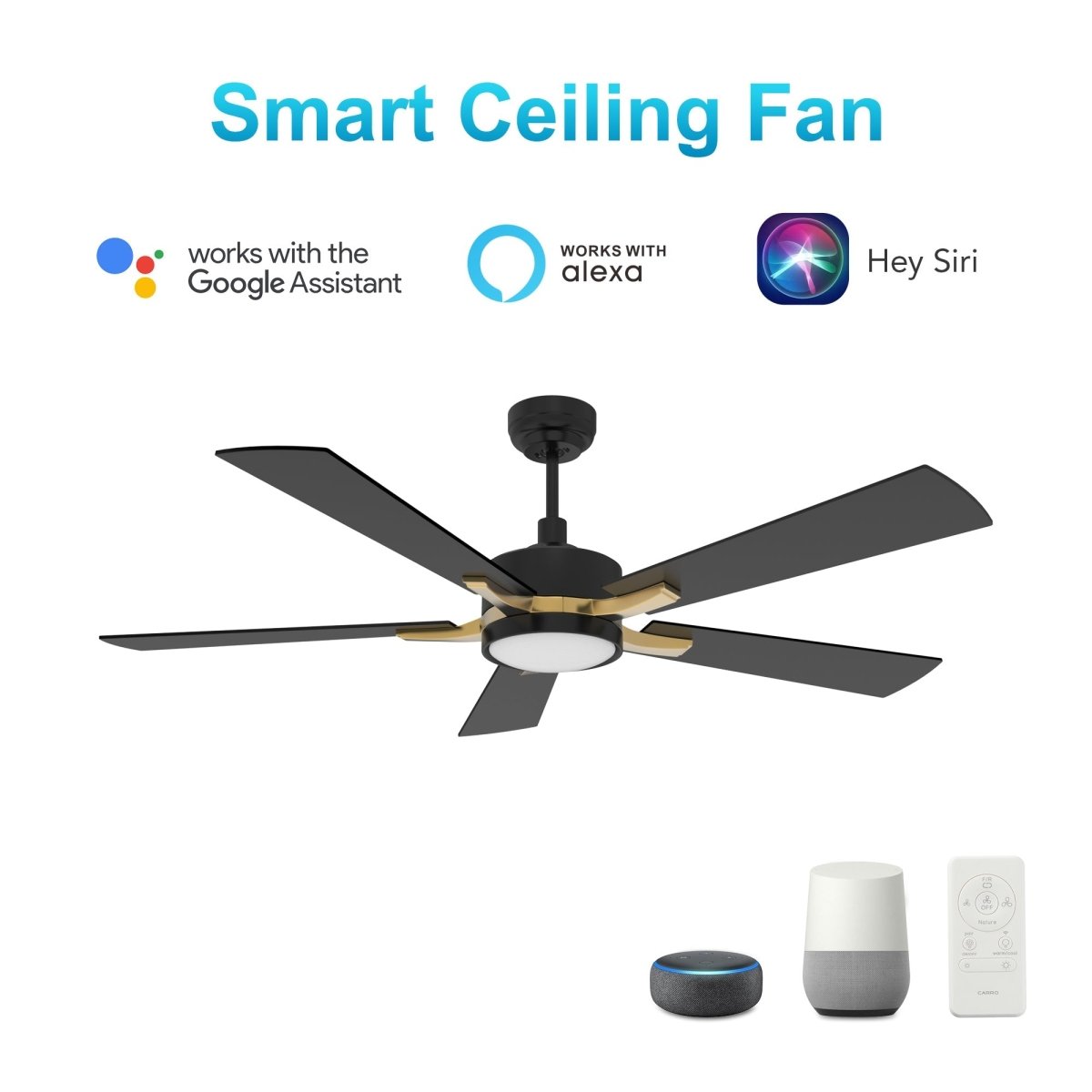 APPLETON 56 inch 5 - Blade Smart Ceiling Fan with LED Light Kit & Remote - LEDMyPlace