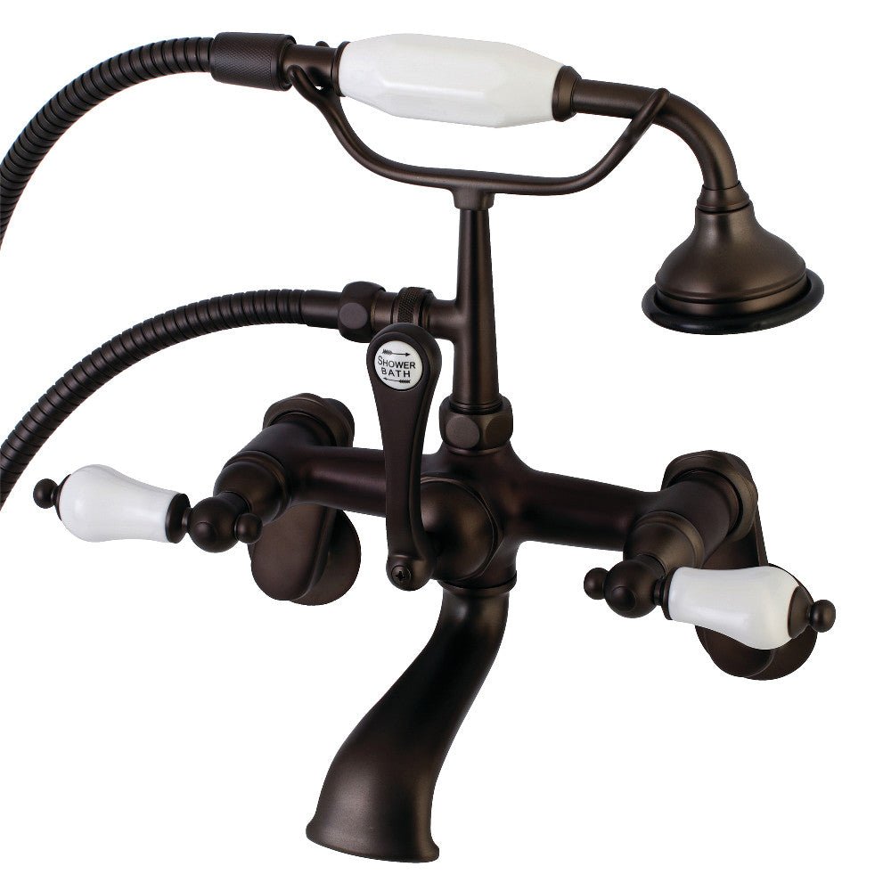 Aqua Vintage Wall Mount Tub Faucet with Hand Shower, 7" Centers Two hole Installation - BUILDMYPLACE