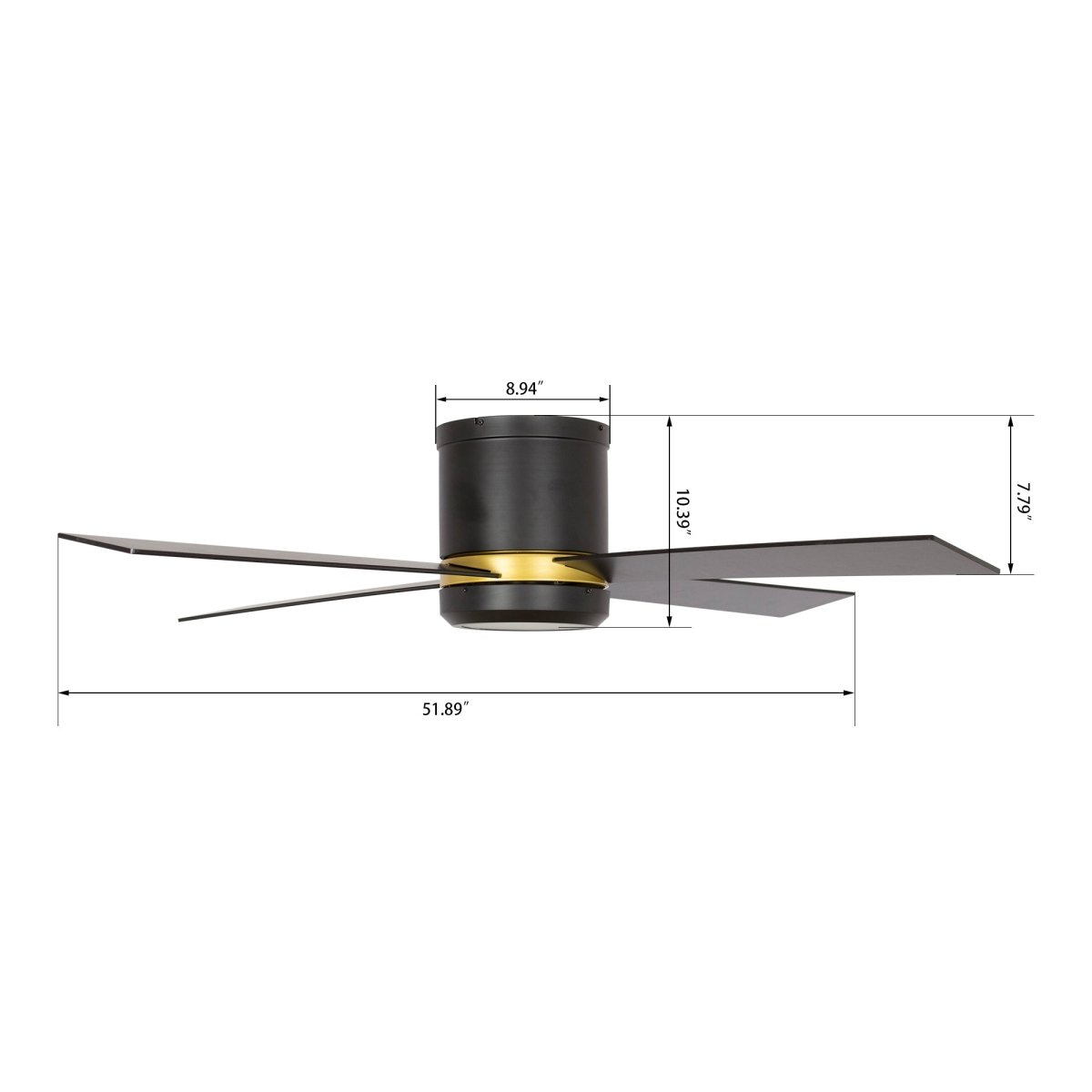 Arlington 52 Inch 4 - Blade Flush Mount Best Smart Ceiling Fan With Led Light Kit & Wall Switch - Gold/Black - LEDMyPlace