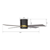 Arlington 52 Inch 4 - Blade Flush Mount Best Smart Ceiling Fan With Led Light Kit & Wall Switch - Gold/Black - LEDMyPlace