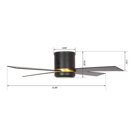 Arlington 52 Inch 4 - Blade Flush Mount Best Smart Ceiling Fan With Led Light Kit & Wall Switch - Gold/Black - LEDMyPlace