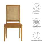 Arlo Vegan Leather Upholstered Faux Rattan and Wood Dining Side Chairs - Set of 2 - BUILDMYPLACE