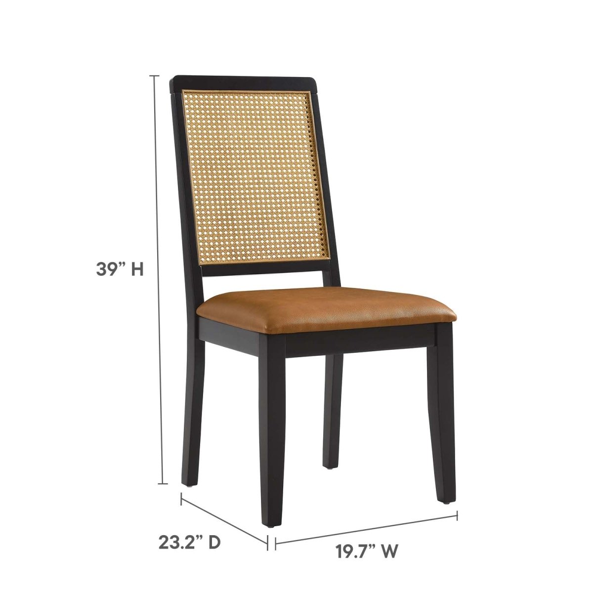 Arlo Vegan Leather Upholstered Faux Rattan and Wood Dining Side Chairs - Set of 2 - BUILDMYPLACE