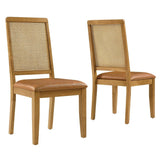 Arlo Vegan Leather Upholstered Faux Rattan and Wood Dining Side Chairs - Set of 2 - BUILDMYPLACE