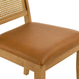 Arlo Vegan Leather Upholstered Faux Rattan and Wood Dining Side Chairs - Set of 2 - BUILDMYPLACE