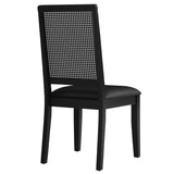 Arlo Vegan Leather Upholstered Faux Rattan and Wood Dining Side Chairs - Set of 2 - BUILDMYPLACE