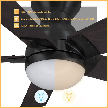 ASCENDER 52 inch 5 - Blade Flush Mount Smart Ceiling Fan with LED Light & Remote - LEDMyPlace