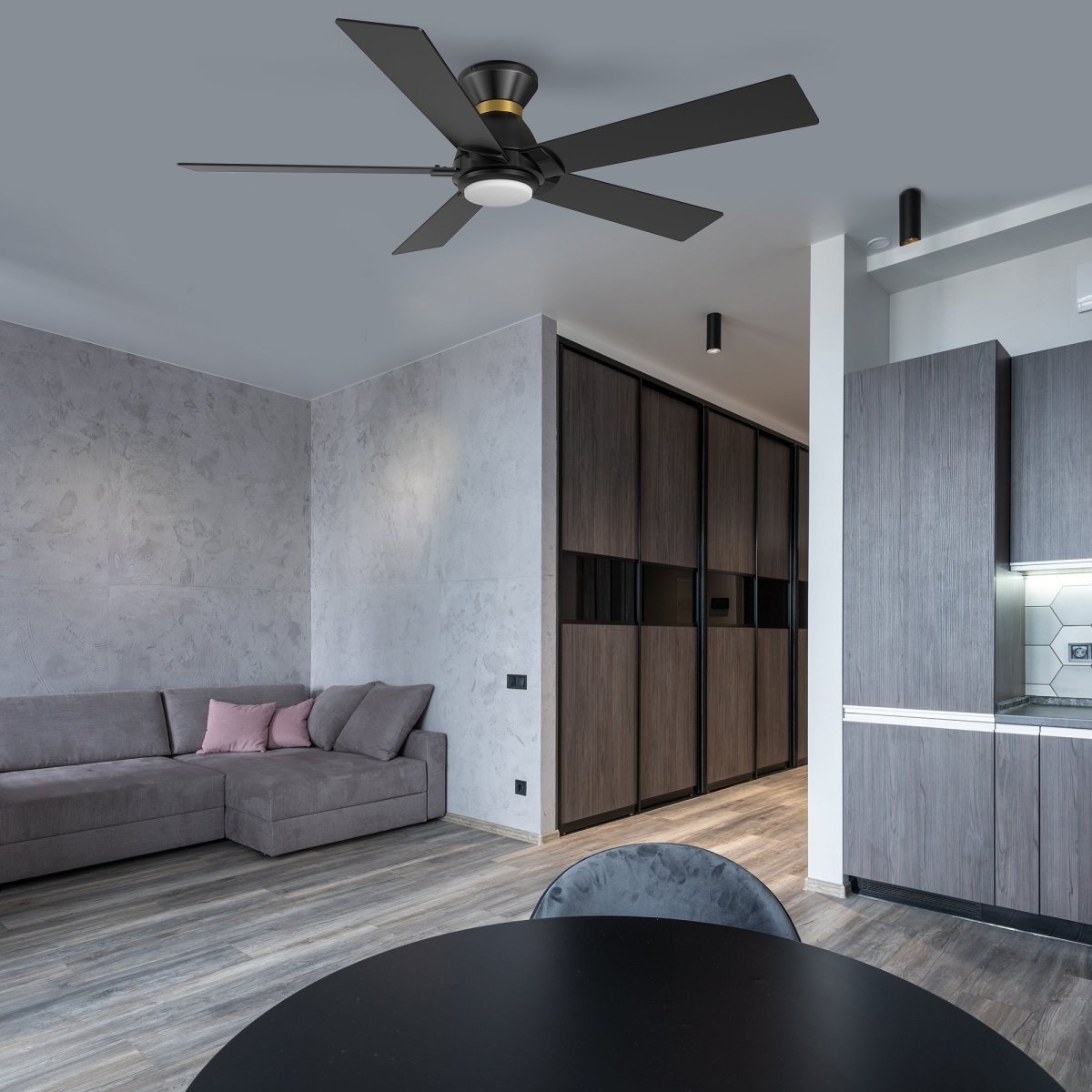 ASCENDER 52 inch 5 - Blade Flush Mount Smart Ceiling Fan with Remote & LED Light - LEDMyPlace