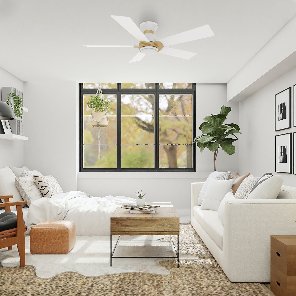 ASCENDER 52 inch 5 - Blade Flush Mount Smart Ceiling Fan with Remote & LED Light - LEDMyPlace