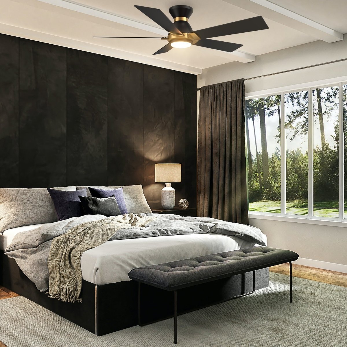 ASCENDER 52 inch 5 - Blade Flush Mount Smart Ceiling Fan with Remote & LED Light - LEDMyPlace