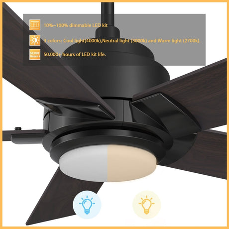ASCENDER 60 inch 5 - Blade Smart Ceiling Fan with LED Light & Remote - LEDMyPlace