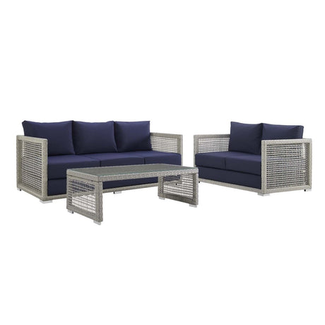 Aura 3 Piece 5 Seat Outdoor Patio Wicker Rattan Set - BUILDMYPLACE