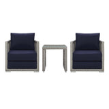Aura 3 Piece Two Armchair Outdoor Patio Wicker Rattan Set - BUILDMYPLACE