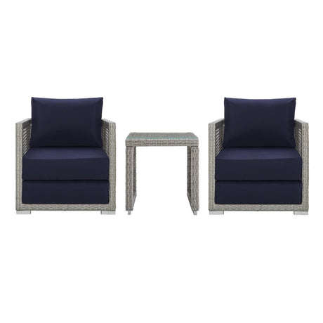 Aura 3 Piece Two Armchair Outdoor Patio Wicker Rattan Set - BUILDMYPLACE