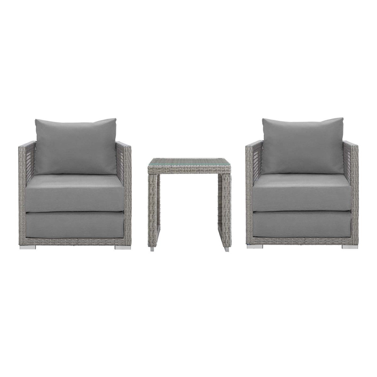 Aura 3 Piece Two Armchair Outdoor Patio Wicker Rattan Set - BUILDMYPLACE