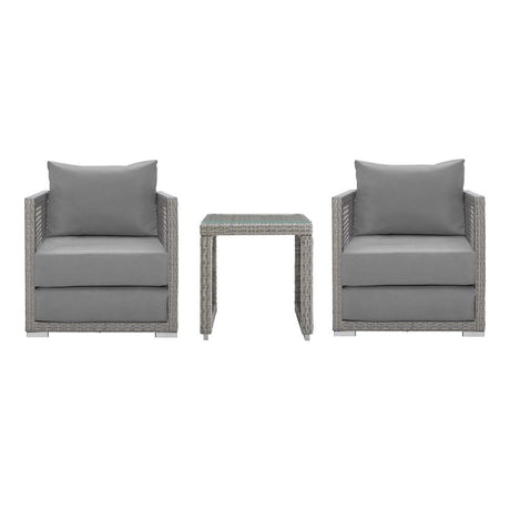 Aura 3 Piece Two Armchair Outdoor Patio Wicker Rattan Set - BUILDMYPLACE