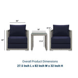 Aura 3 Piece Two Armchair Outdoor Patio Wicker Rattan Set - BUILDMYPLACE