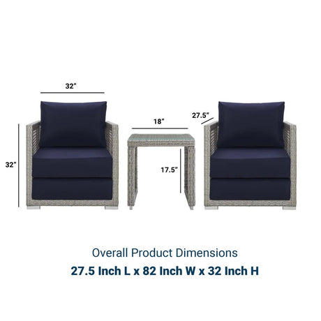 Aura 3 Piece Two Armchair Outdoor Patio Wicker Rattan Set - BUILDMYPLACE