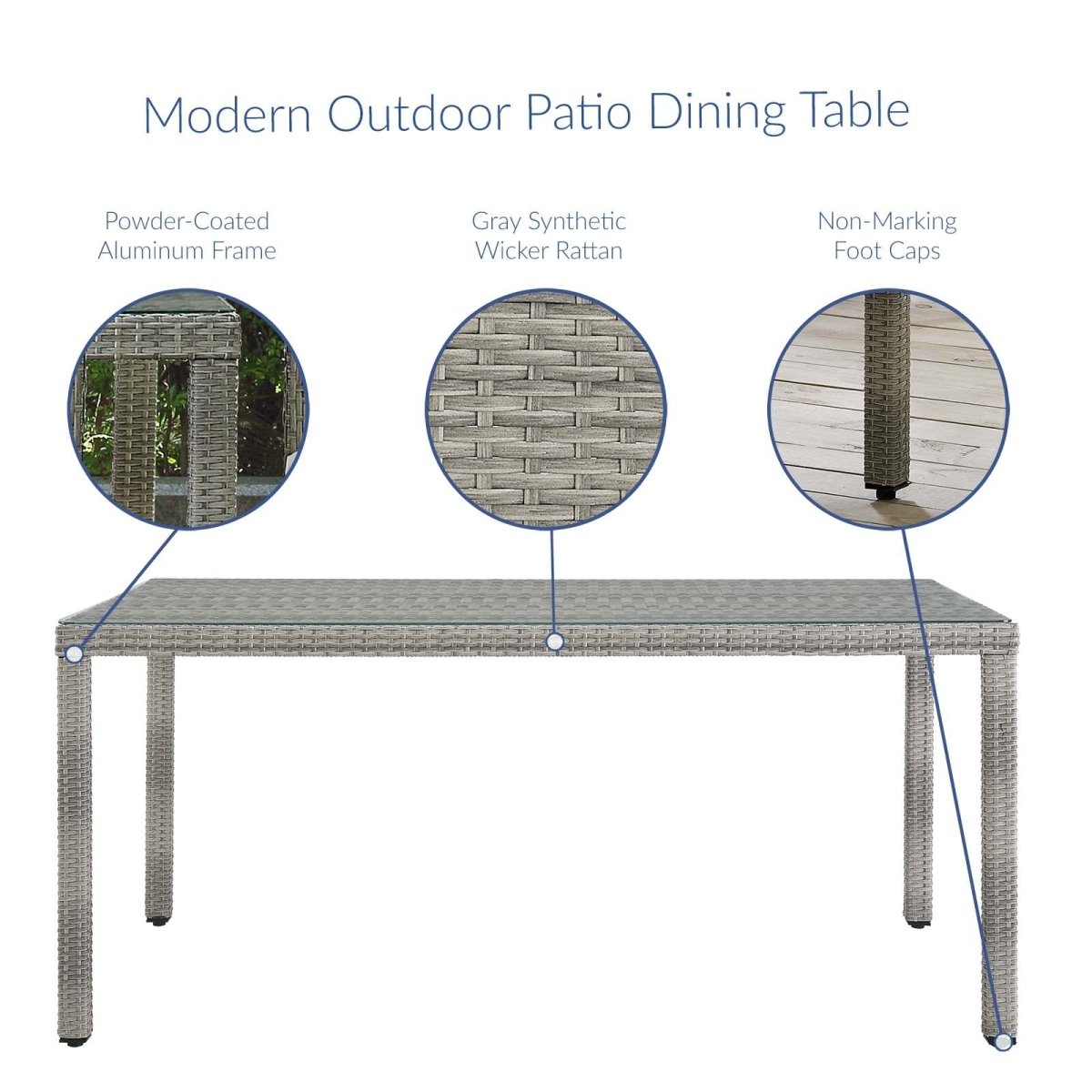 Aura 68 Inch Outdoor Patio Wicker Rattan Dining Table - BUILDMYPLACE
