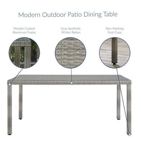 Aura 68 Inch Outdoor Patio Wicker Rattan Dining Table - BUILDMYPLACE