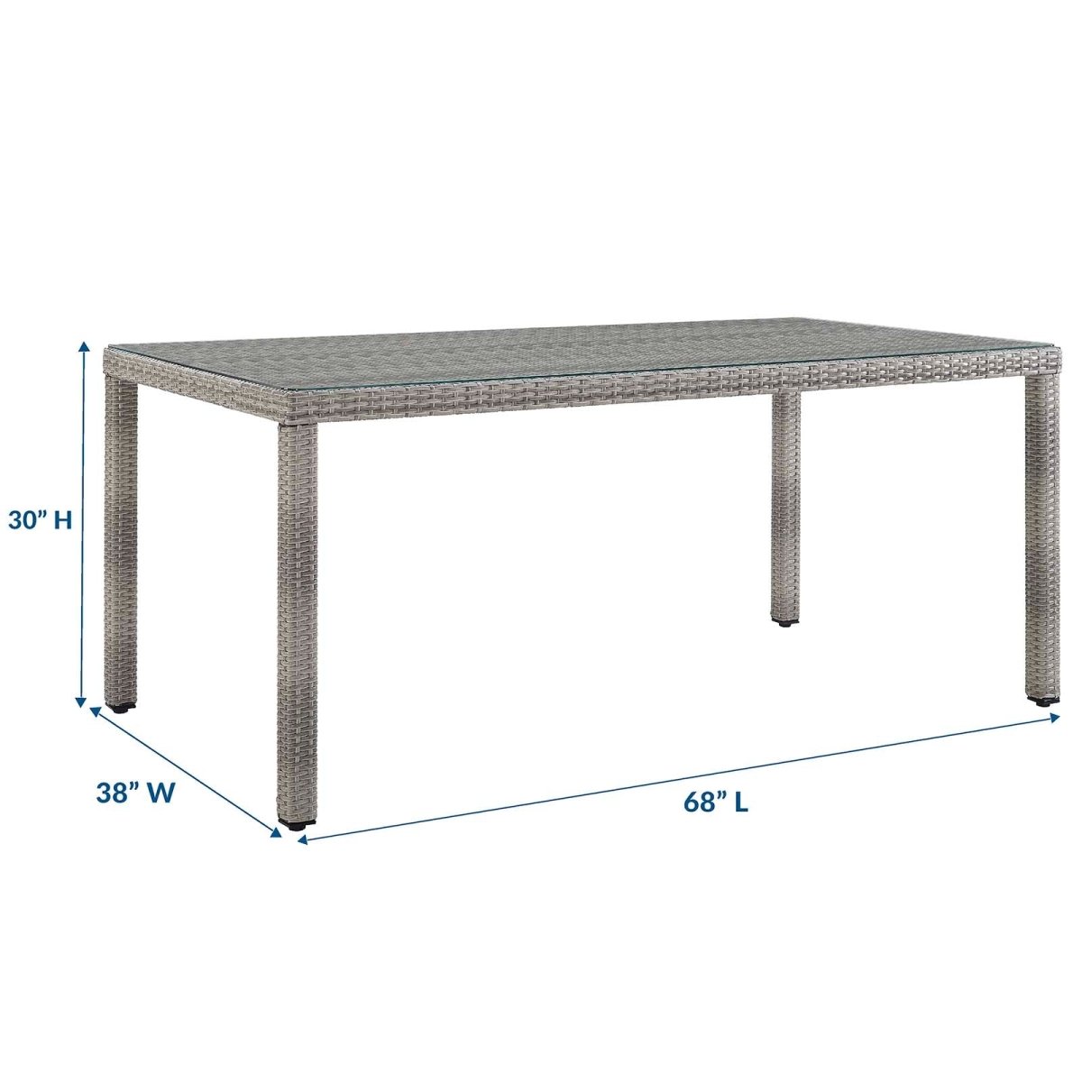 Aura 68 Inch Outdoor Patio Wicker Rattan Dining Table - BUILDMYPLACE