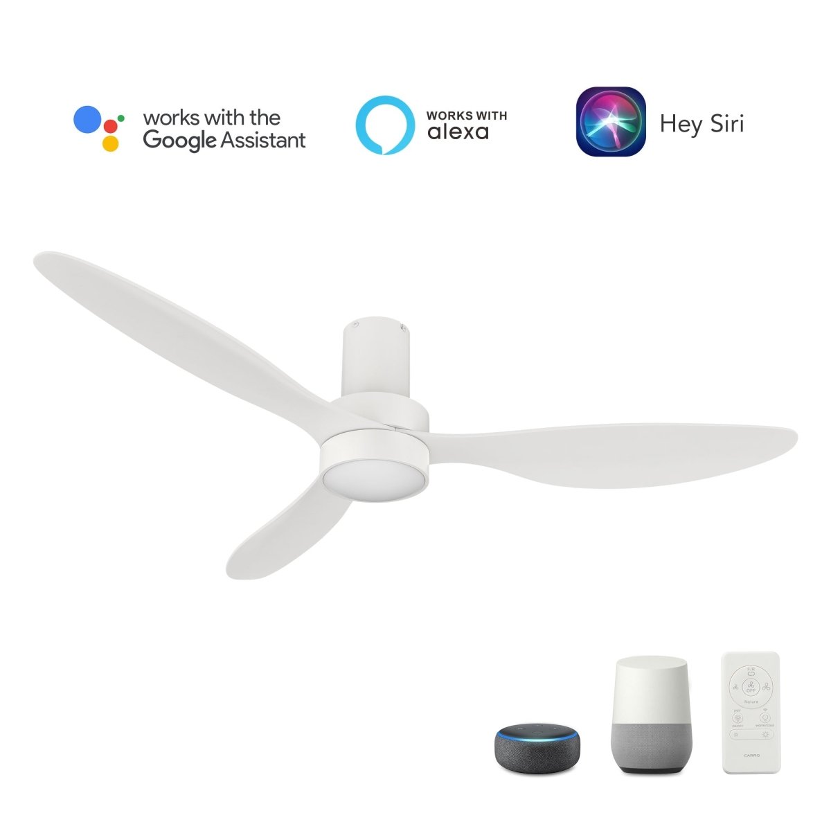 AURORA 52 inch 3 - Blade Flush Mount Smart Ceiling Fan with Remote & LED Light - LEDMyPlace