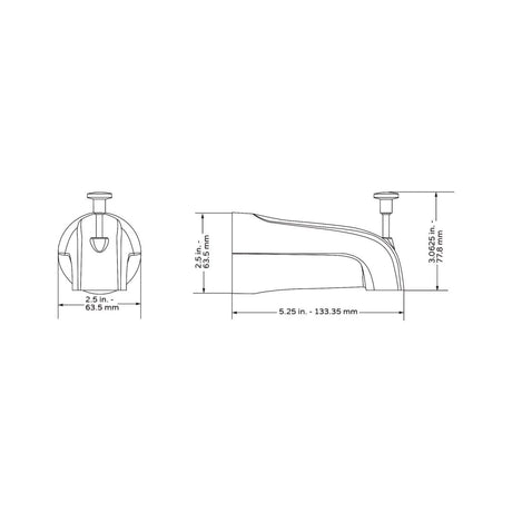 Bathtub Spout Valve W/ Diverter - 5.5 x 2.5 x 2.5 - 1/2 NPT Connection/Wallmount - Bathroom Plumbing Fixture - BUILDMYPLACE
